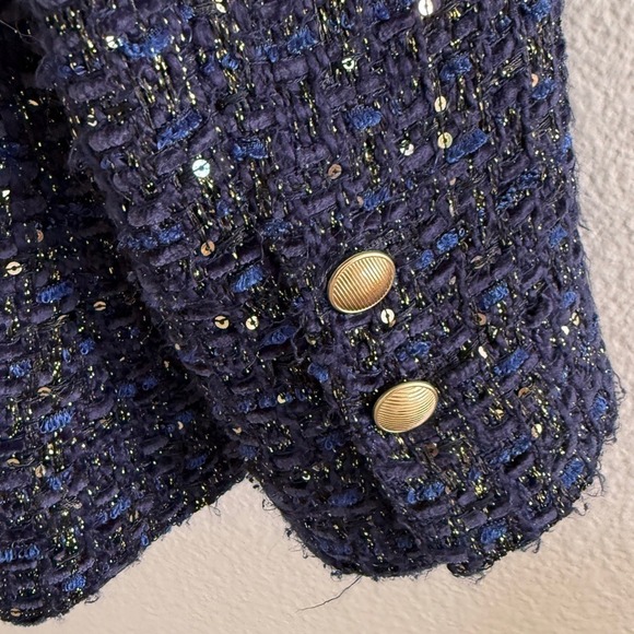 L'AGENCE Chamberlain Tweed Blazer in Dark Sequin Blue Size 12 - Picture 8 of 12